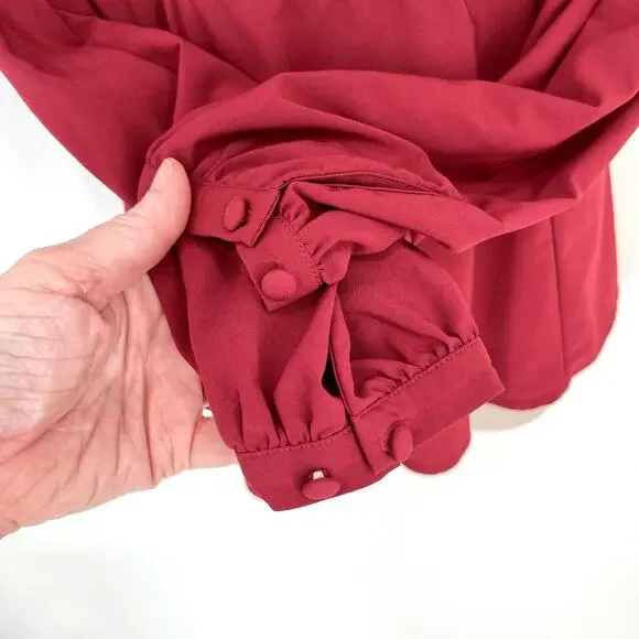 Torrid Womens Crepe Long Sleeve Peplum Blouse Tunic Top Sz 0 US 12 L Biking Red - Picture 5 of 12